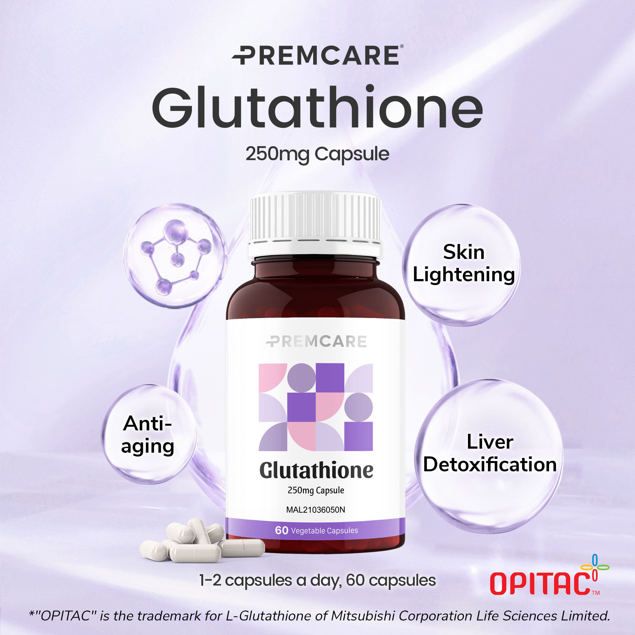 the master antioxidant glutathione Glutathione 250mg Capsule 60s [KKM Approved MAL21036050N]